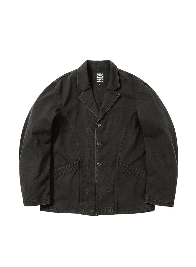 Washed Curved Seam Cotton Blazer BLACK