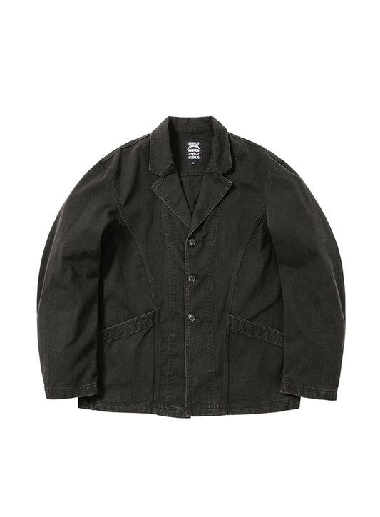 Washed Curved Seam Cotton Blazer BLACK