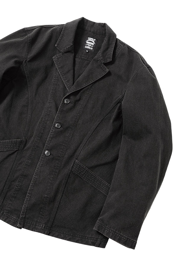 Washed Curved Seam Cotton Blazer BLACK