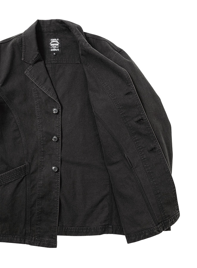 Washed Curved Seam Cotton Blazer BLACK