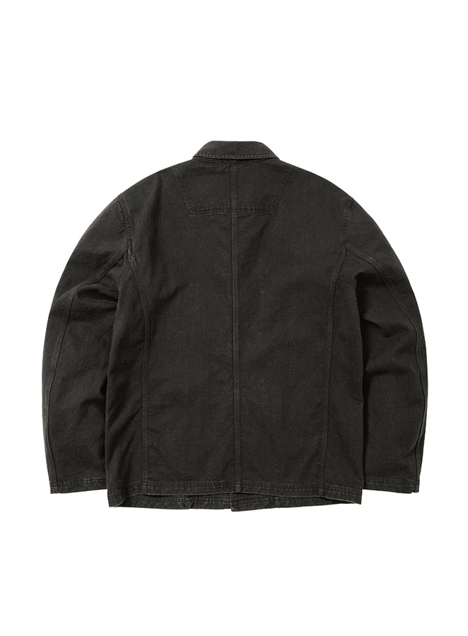 Washed Curved Seam Cotton Blazer BLACK