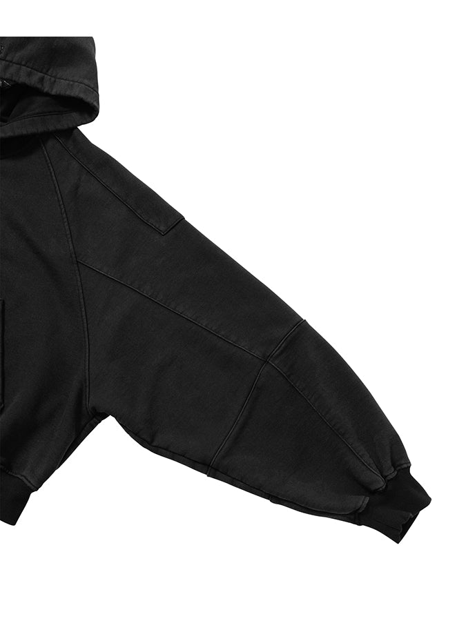 Cropped Bleach Washed Zip-Up Hoodie BLACK
