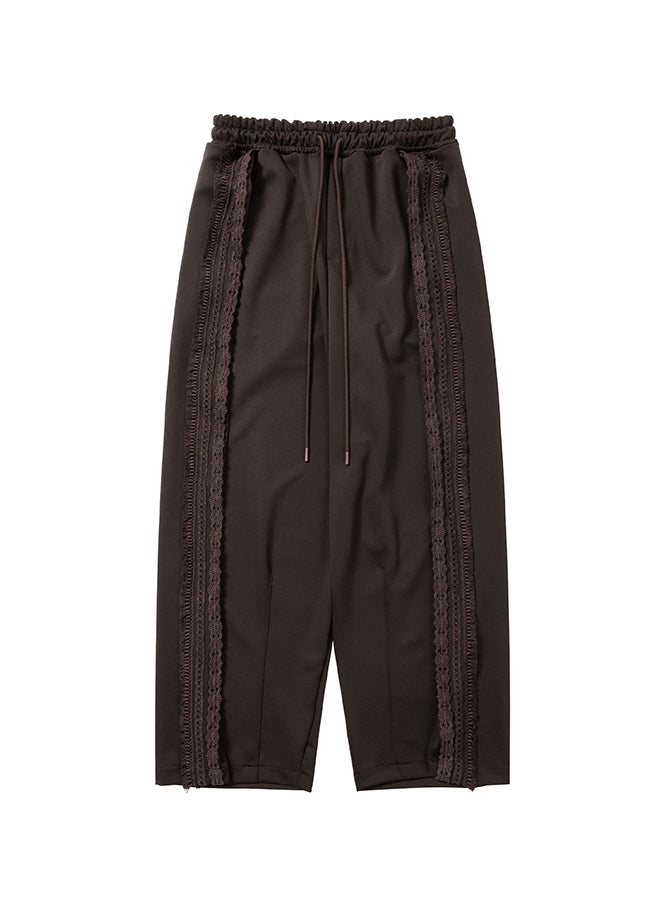 Multi Lace Trim One Tuck Track Pants DARK BROWN
