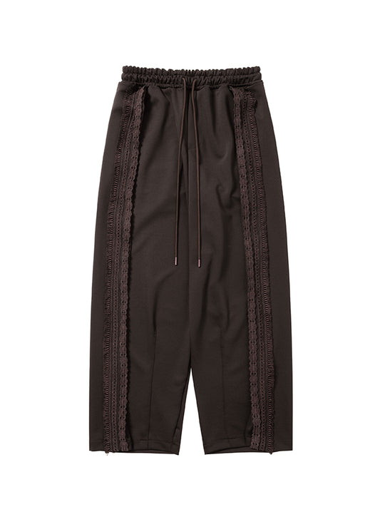 Multi Lace Trim One Tuck Track Pants DARK BROWN