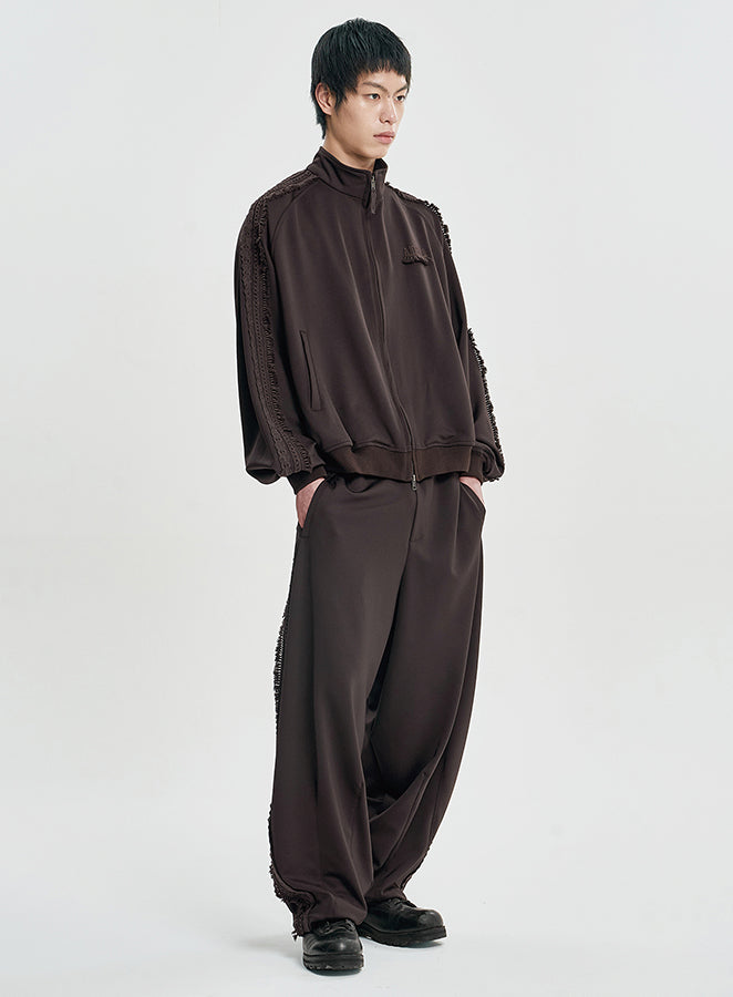 Multi Lace Trim One Tuck Track Pants DARK BROWN