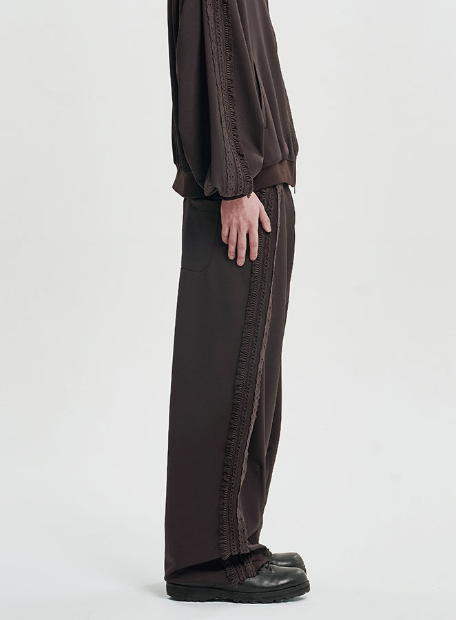 Multi Lace Trim One Tuck Track Pants DARK BROWN