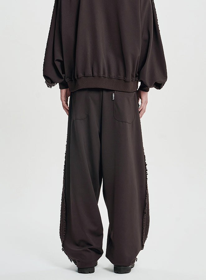Multi Lace Trim One Tuck Track Pants DARK BROWN