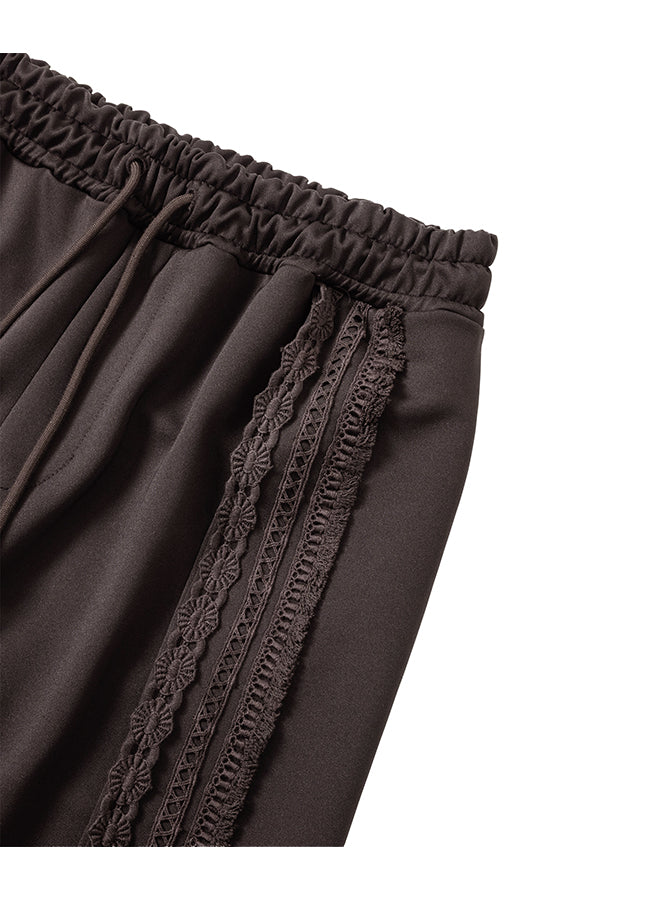 Multi Lace Trim One Tuck Track Pants DARK BROWN