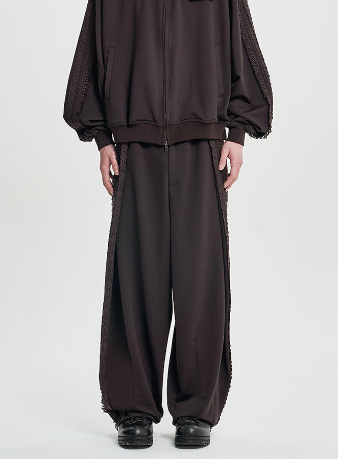 Multi Lace Trim One Tuck Track Pants DARK BROWN