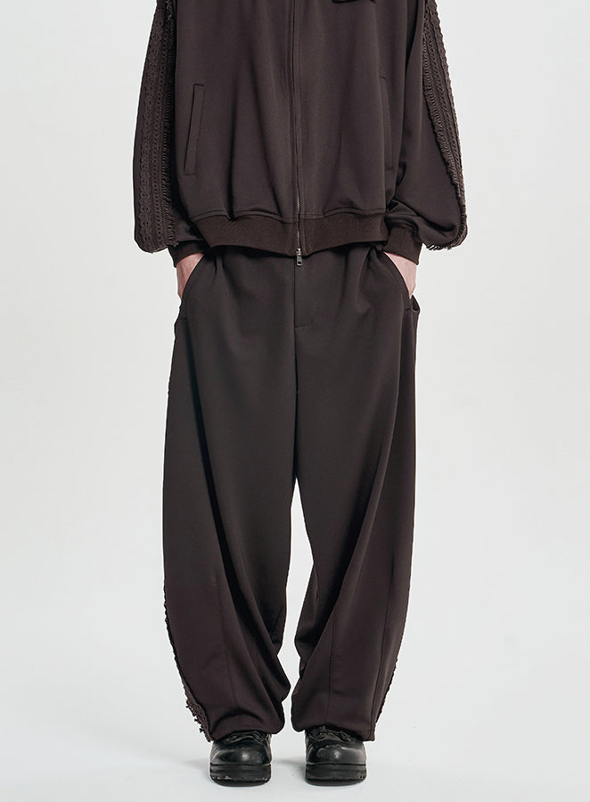 Multi Lace Trim One Tuck Track Pants DARK BROWN