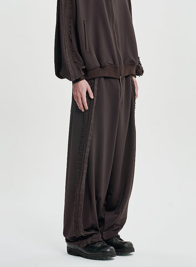 Multi Lace Trim One Tuck Track Pants DARK BROWN
