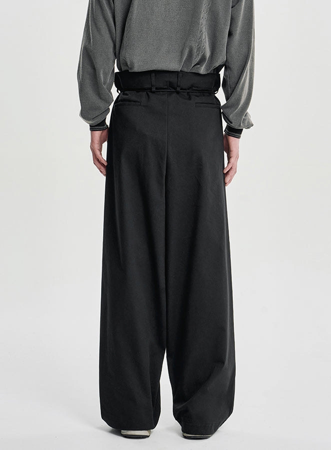 Cotton Twill One Tuck Pants BLACK