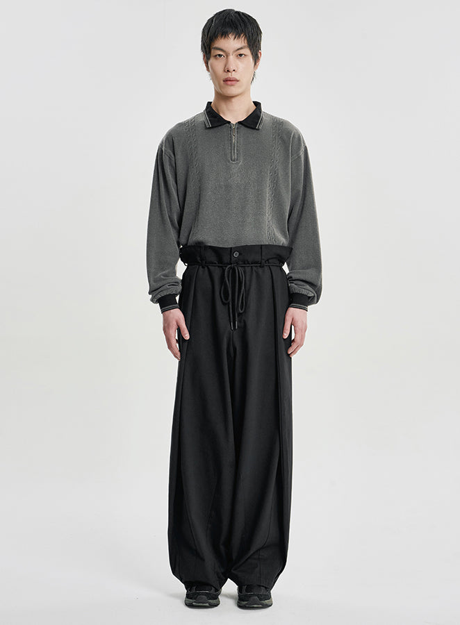 Cotton Twill One Tuck Pants BLACK
