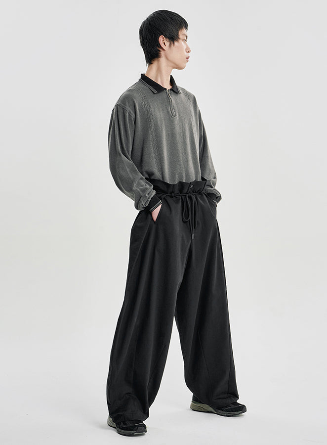 Cotton Twill One Tuck Pants BLACK