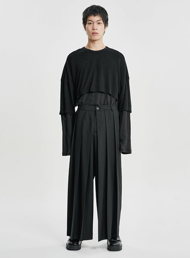 Wool Blend Hakama Pants BLACK
