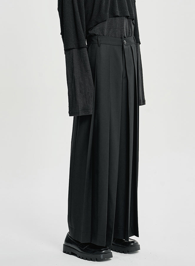 Wool Blend Hakama Pants BLACK
