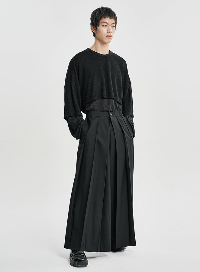 Wool Blend Hakama Pants BLACK