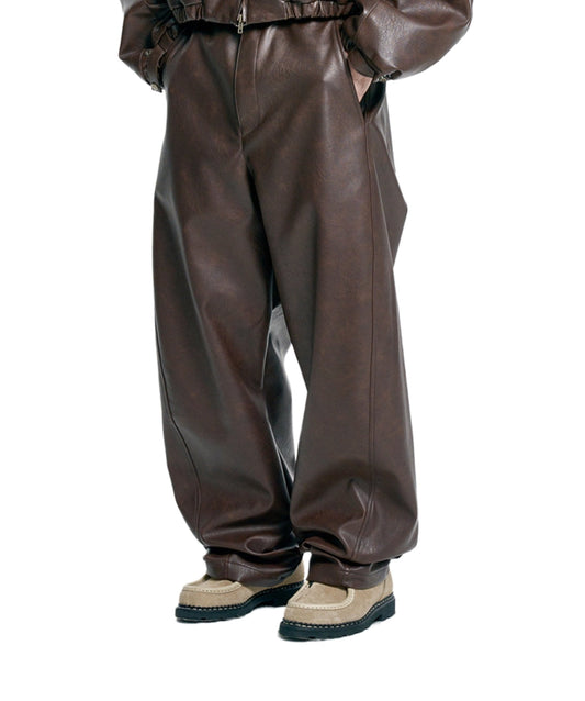 Vegan Leather Curved Pants BROWN