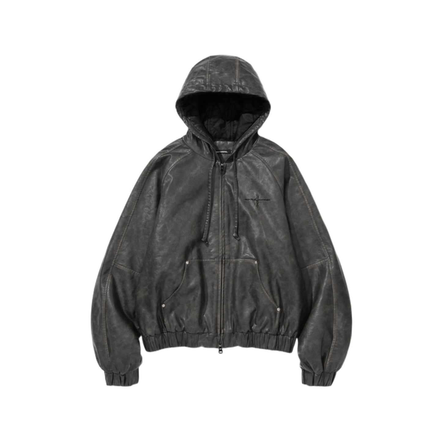Crop Leather Vintage Hooded Jacket CHARCOAL