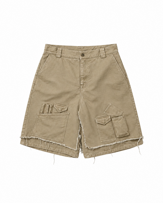 Washed Layered Cargo Skrit Shorts BEIGE
