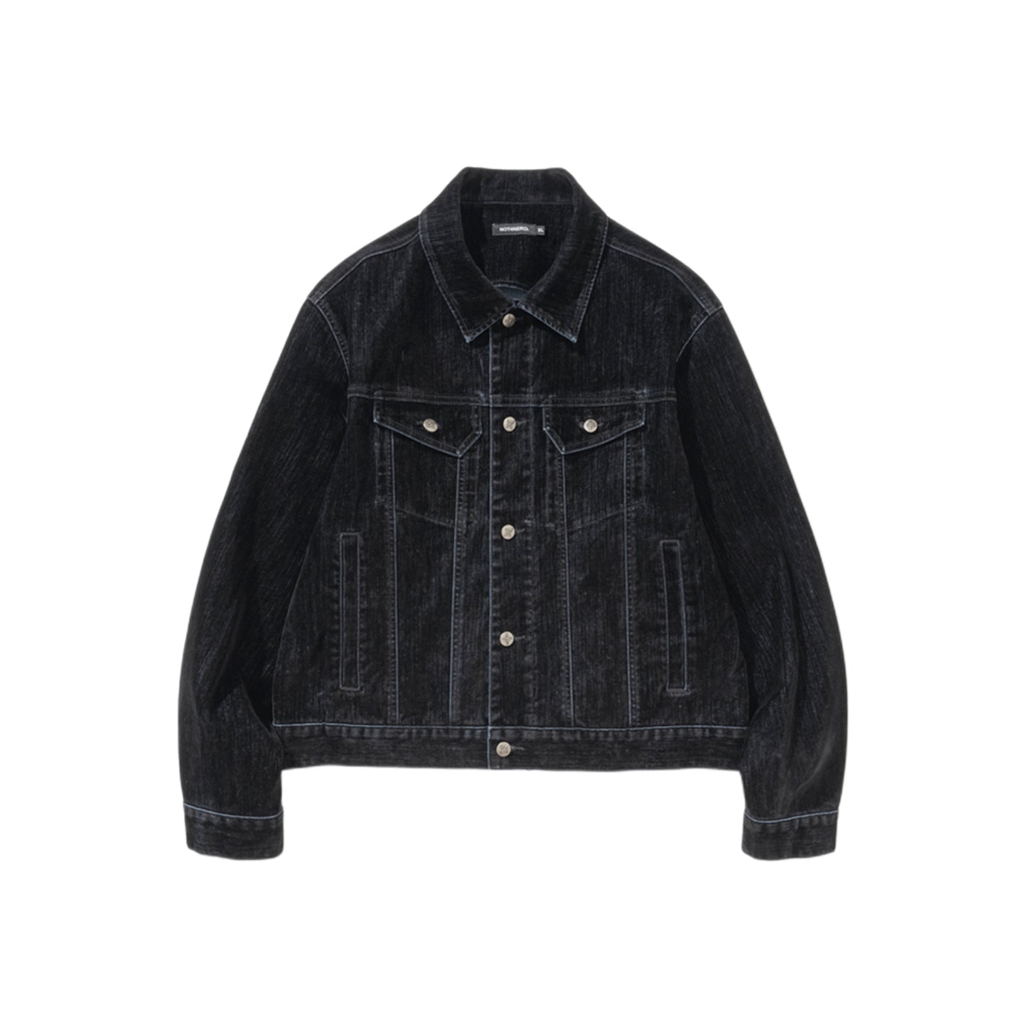 4 Symbol Velvet Like Denim Trucker Jacket BLACK