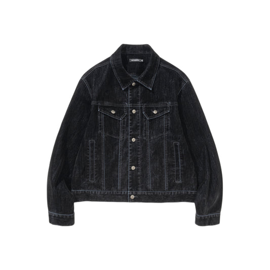 4 Symbol Velvet Like Denim Trucker Jacket BLACK