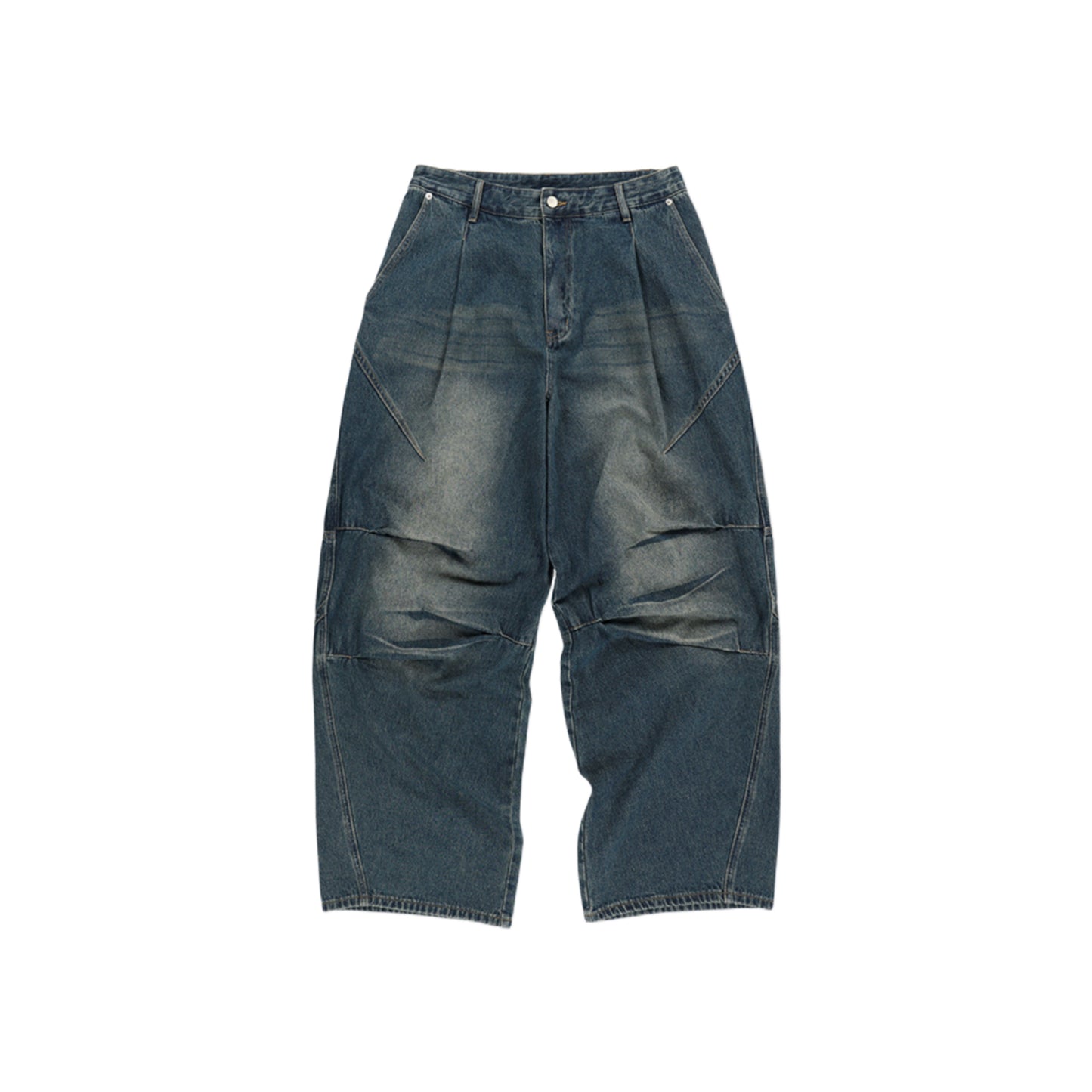 Multi Panel Dart Curved Denim Pants DEEP BLUE
