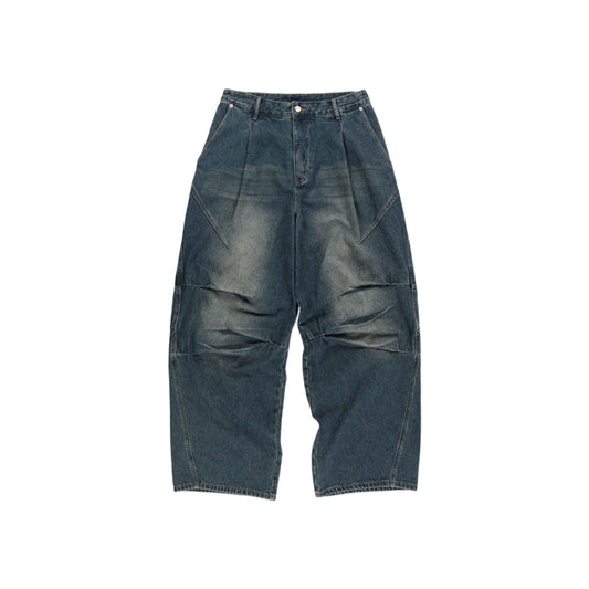 Multi Panel Dart Curved Denim Pants DEEP BLUE