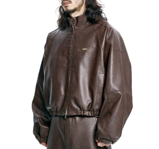 Vegan Leather Short Blouson BROWN