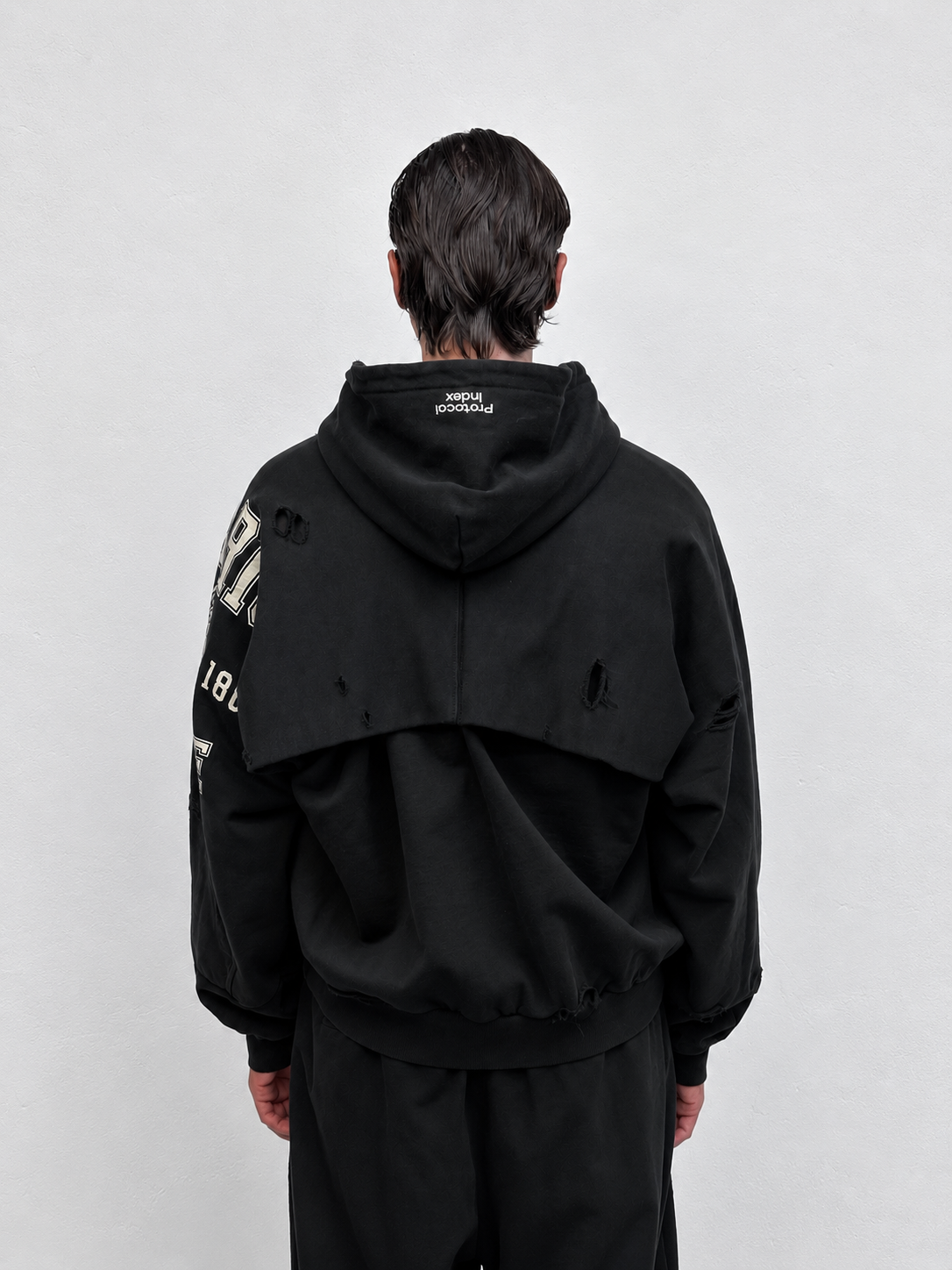 Paris Reconstructed Zip-Up Hoodie BLACK