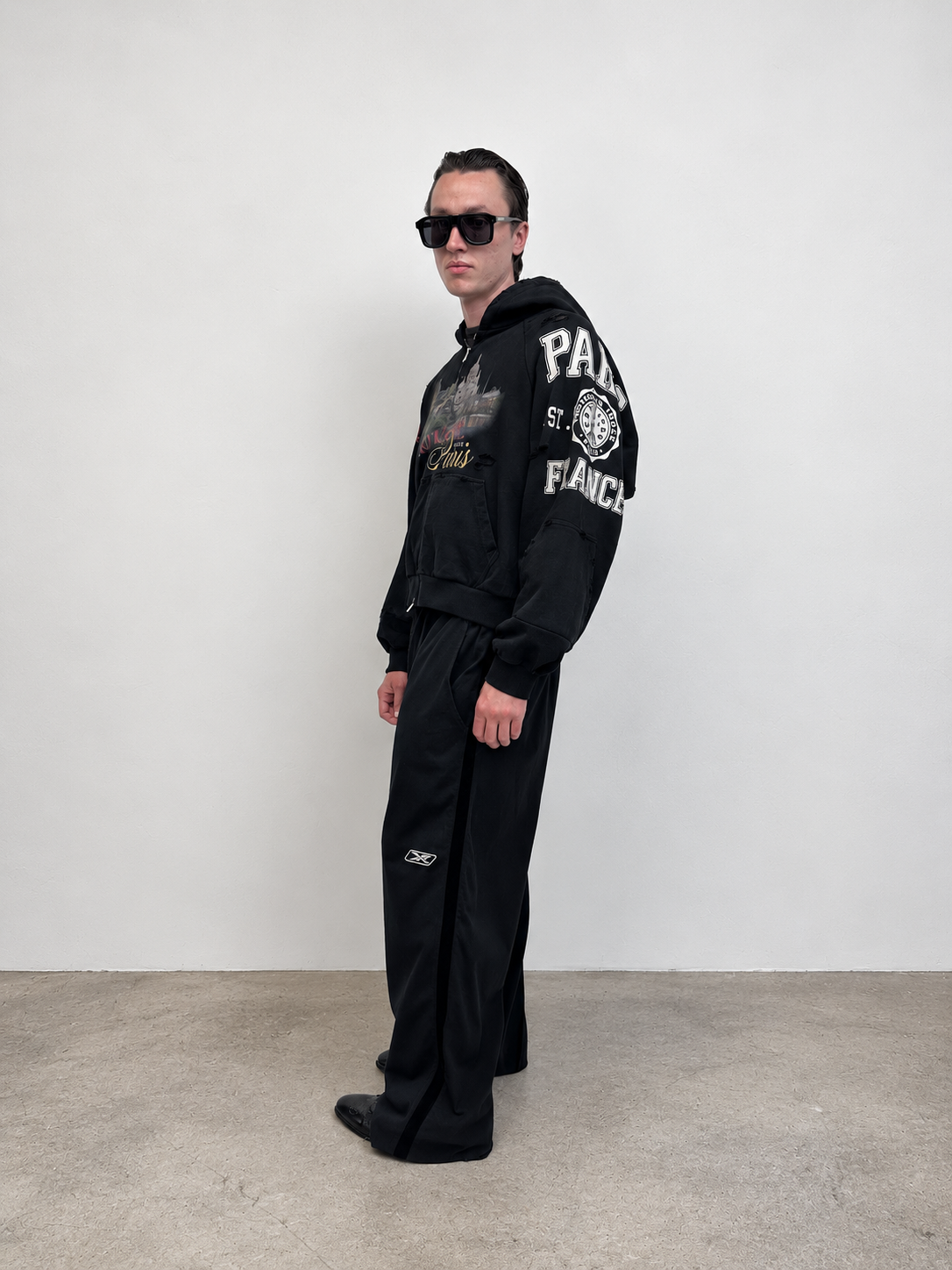 Paris Reconstructed Zip-Up Hoodie BLACK