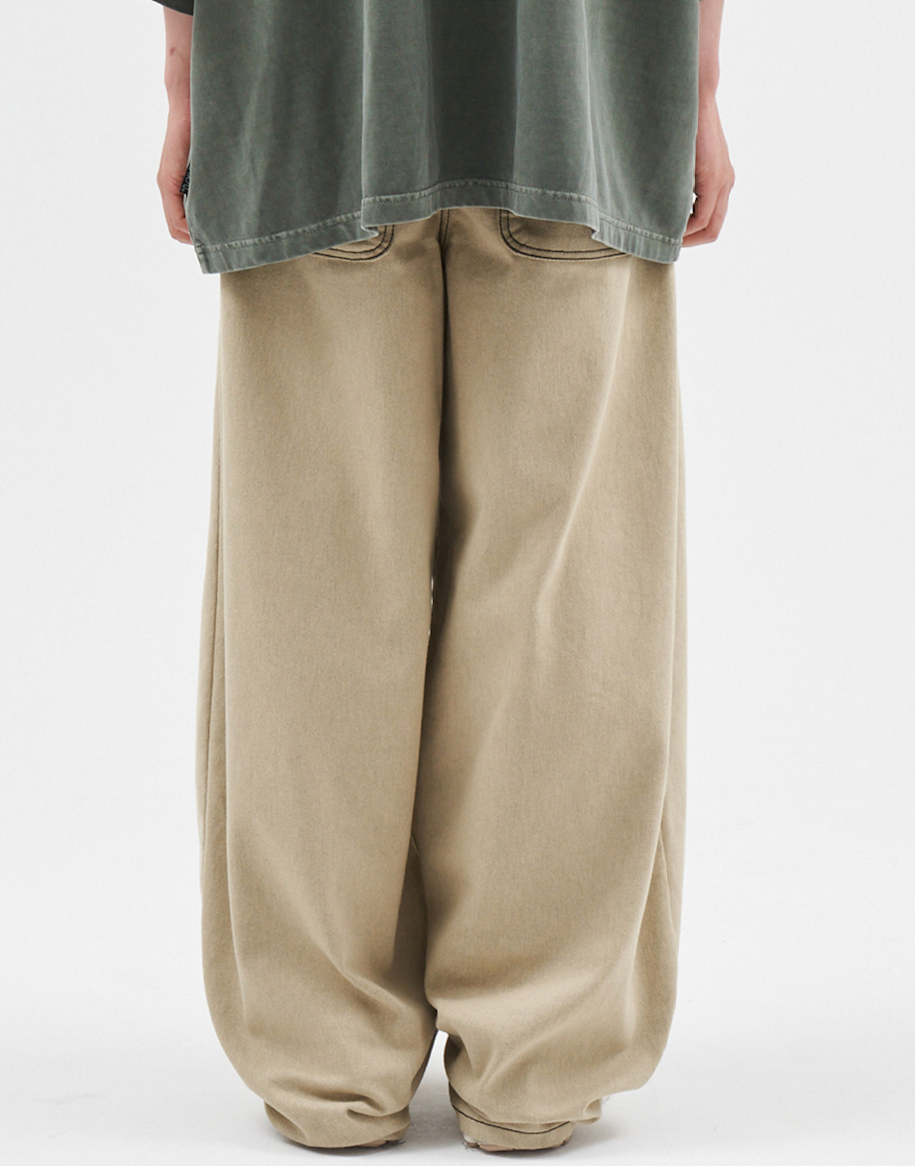 Two-Tone Twill Oversized Pants BEIGE