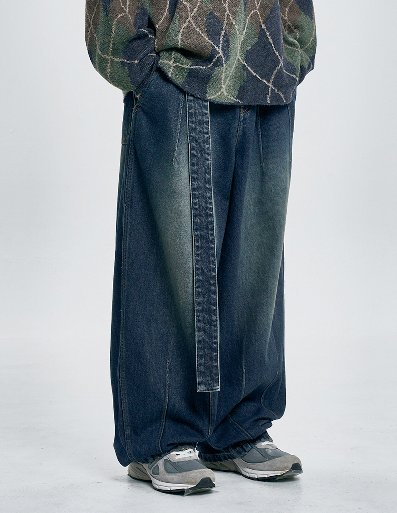 Oversized Washed Denim Pants NAVY