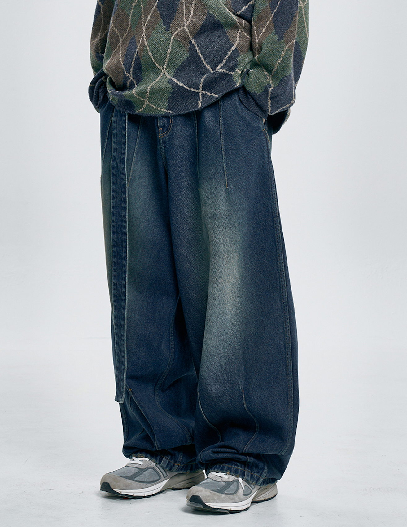 Oversized Washed Denim Pants NAVY