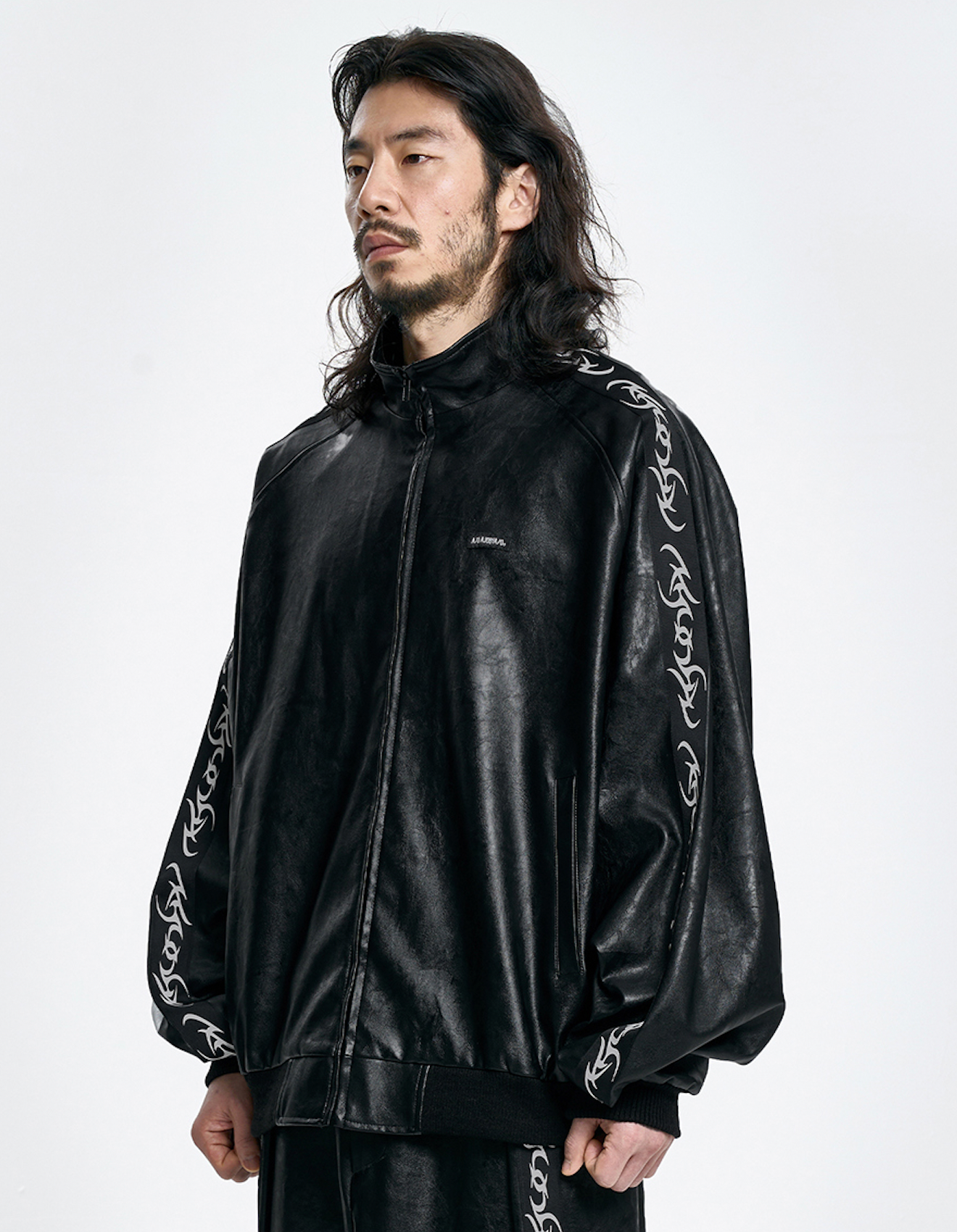 Vegan Leather Oversized Raglan Track Jacket BLACK (Only 1 L Remaining)