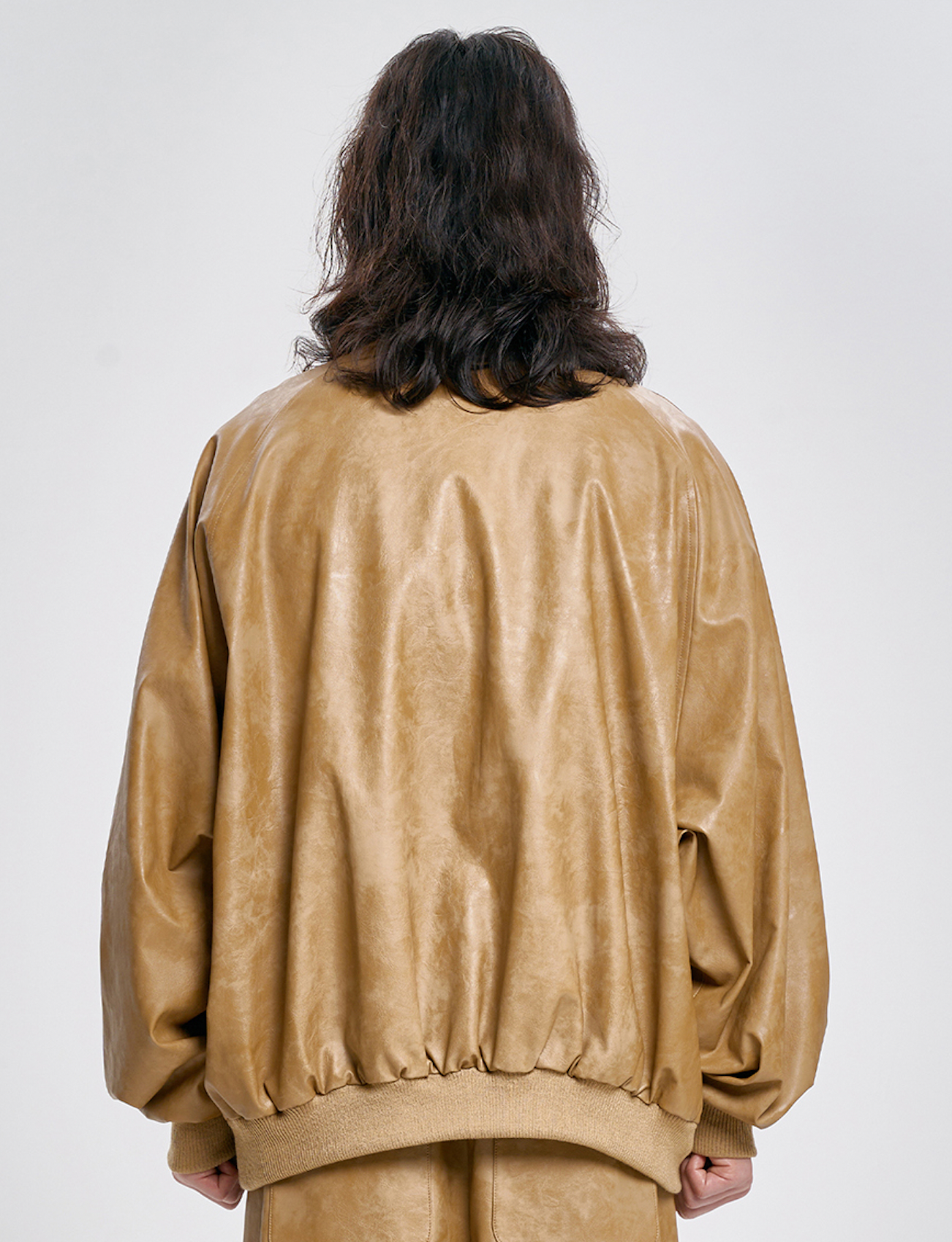 Vegan Leather Oversized Raglan Track Jacket CAMEL