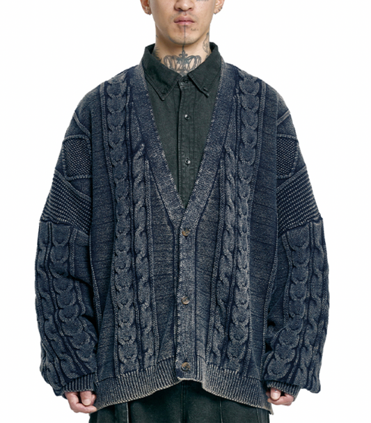 Cable Washed Cardigan NAVY (Only 1 Remaining)