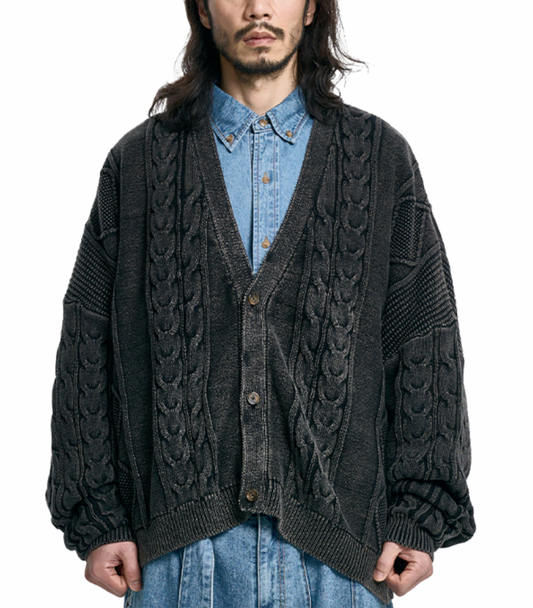 Cable Washed Cardigan BLACK