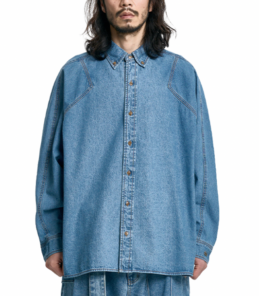 Batwing Washed Denim Shirt SKY BLUE