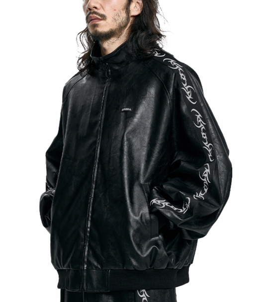 Vegan Leather Oversized Raglan Track Jacket BLACK (Only 1 L Remaining)