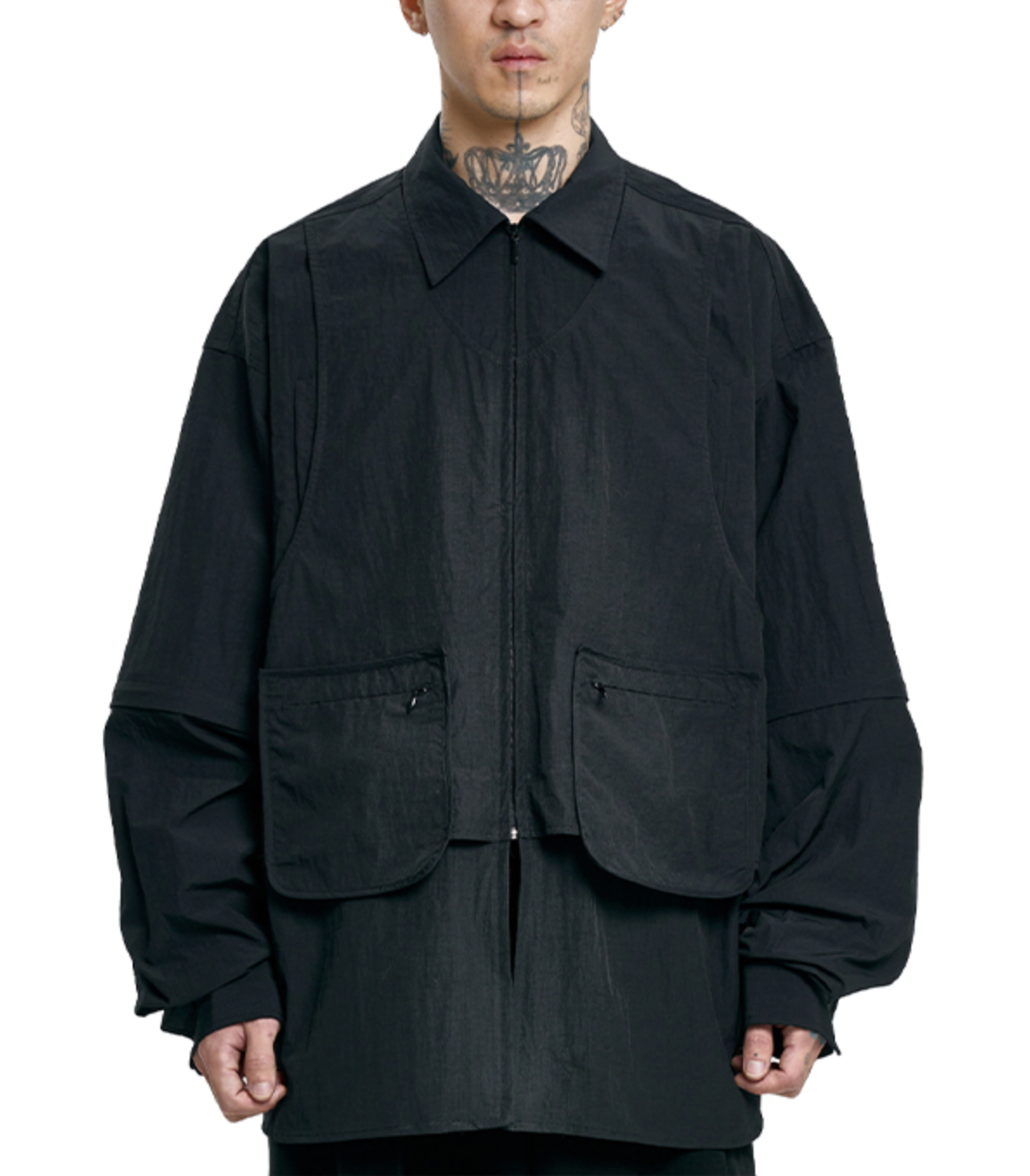 Layered Vest Nylon Shirt BLACK