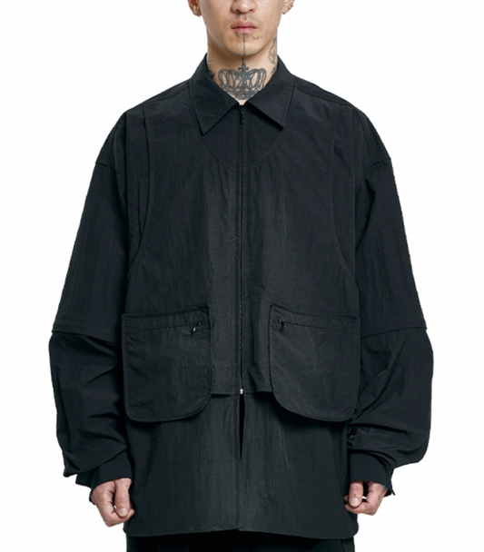 Layered Vest Nylon Shirt BLACK