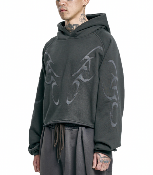 Tribal AJO Applique Cropped Hoodie CHARCOAL