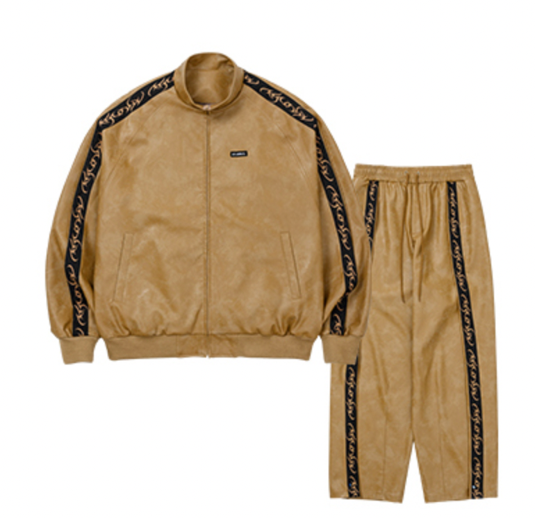 Vegan Leather Oversized Raglan Track Jacket  Set CAMEL