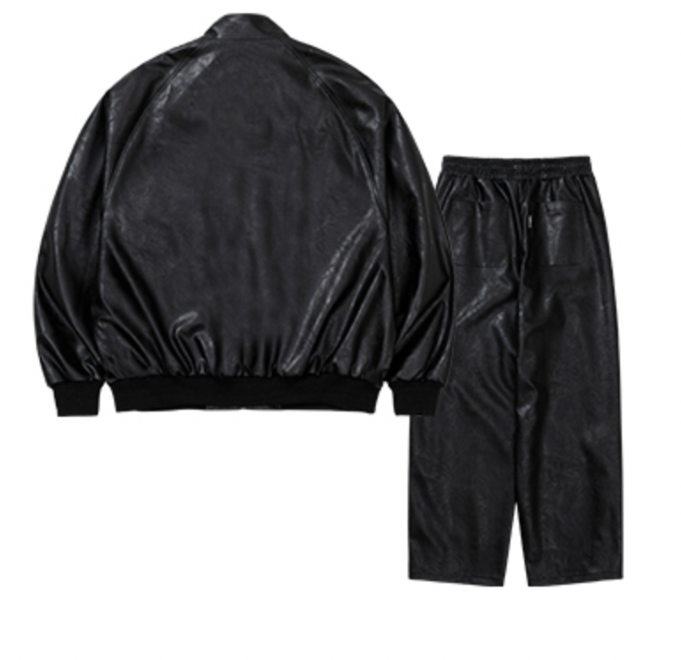 Vegan Leather Oversized Raglan Track Jacket Set