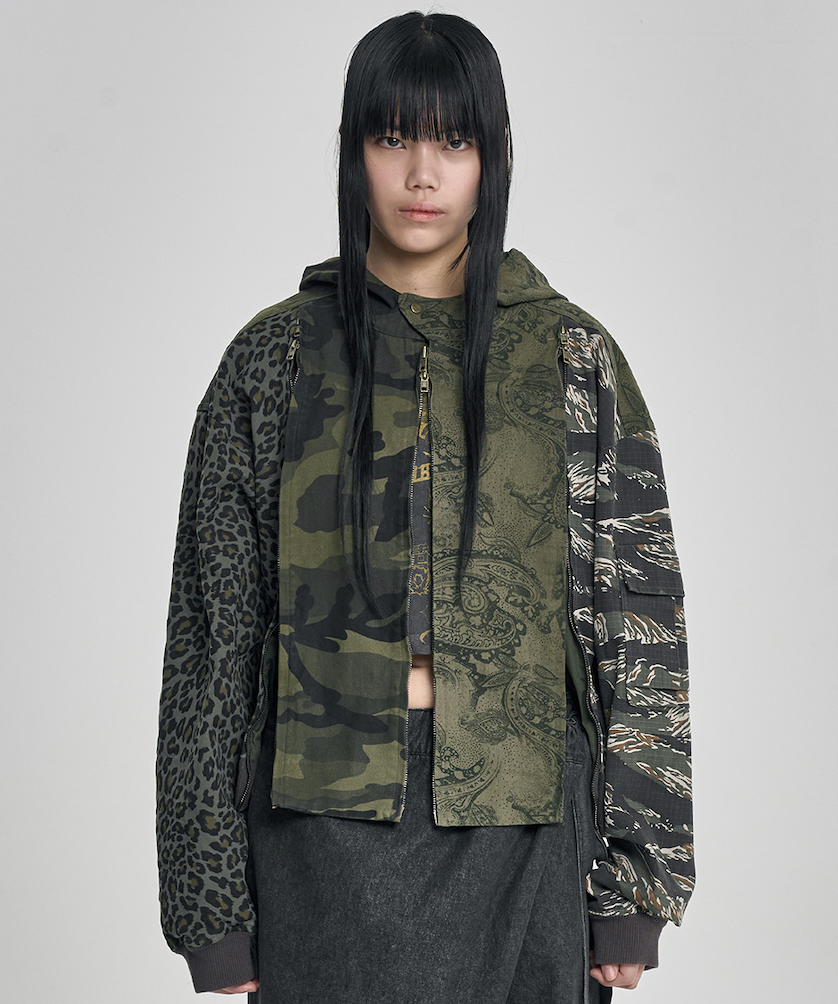 Camouflage Zip-Up Hooded Jacket KHAKI