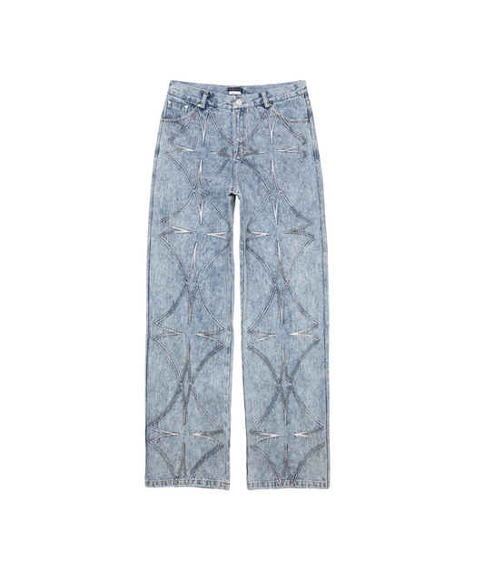 Metalic Four Leaf Clover Denim Pants BLUE