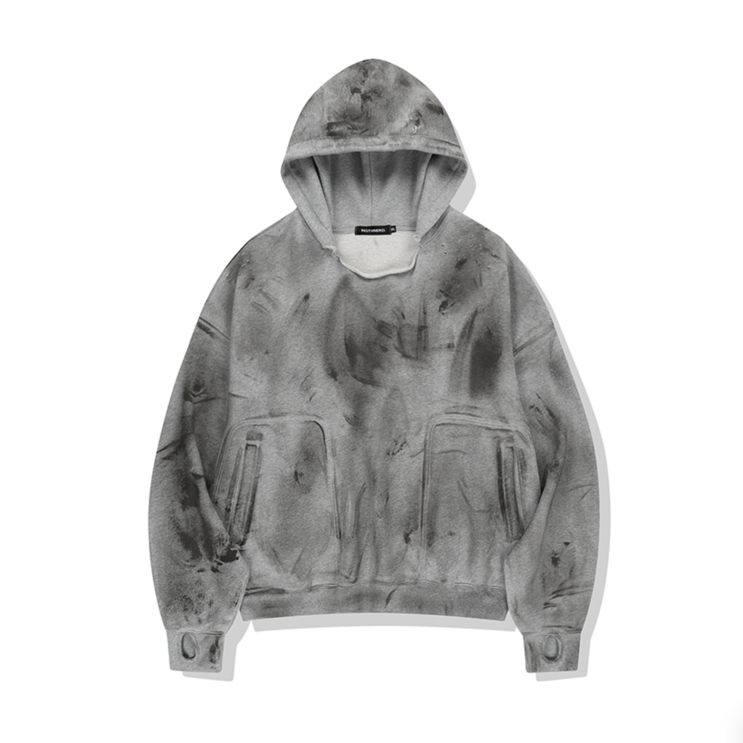 Damage Washed Patch Pullover Hood GREY