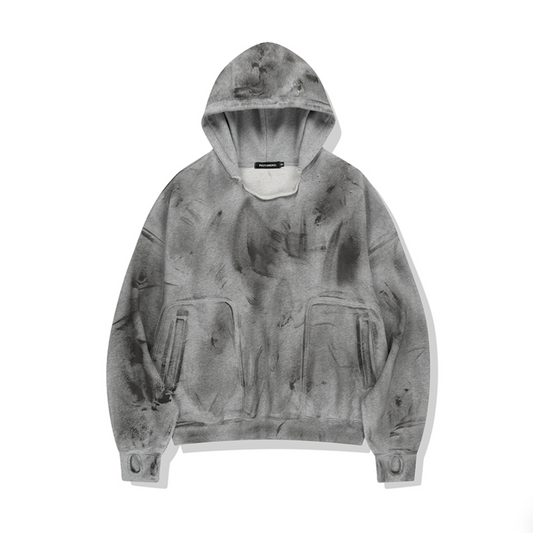 Damage Washed Patch Pullover Hood GREY