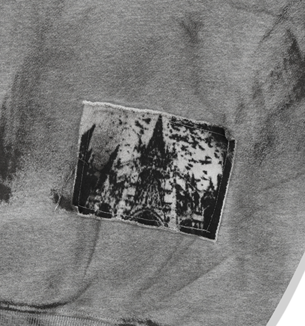 Damage Washed Patch Pullover Hood GREY